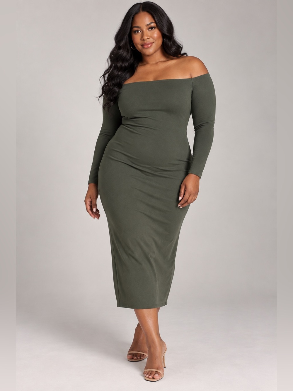 Urban Outfitters Olive Green Off The Shoulder Midi Dress Size XXL